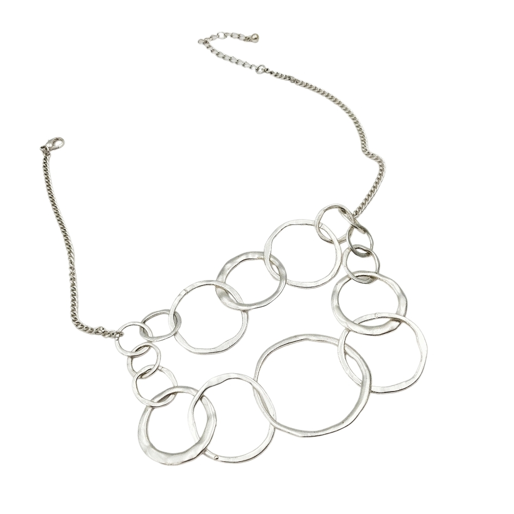 Silver Double Layer Circle Link Necklace Statemen… - image 4